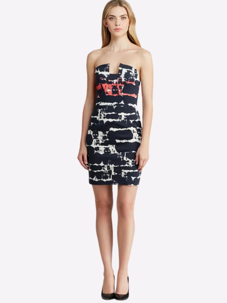 Black Halo Lena Mini Strapless Print Dress Womens Sz 2 Cocktail Party Formal